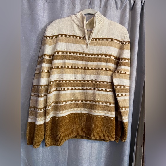 Alfred Dunner women’s Tan and Cream Zip-Up Sweater size 2X - Picture 1 of 5